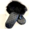 Leather Quilted Mittens With Fur Trim