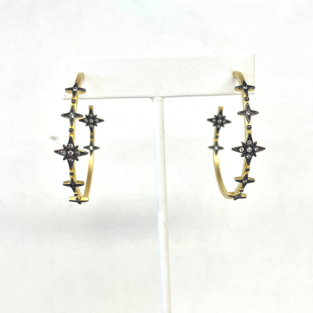 Gold and Hematite Inside Out Star Hoop