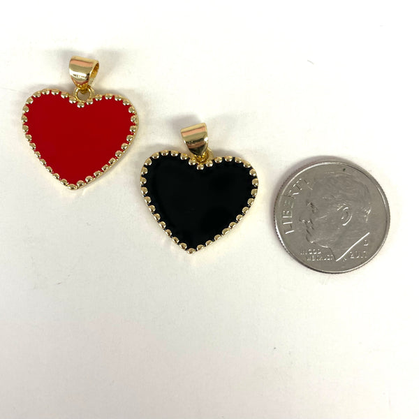 Enamel Heart Charm with Beaded Details