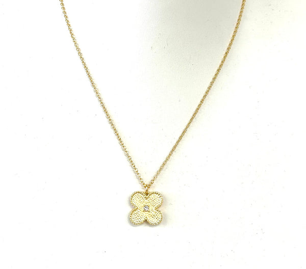 Single Flower With CZ Center Necklace