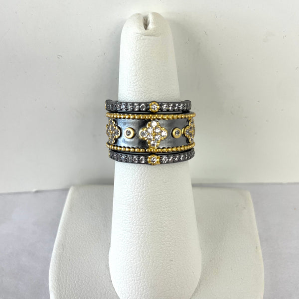 3 Piece Hematite And Gold Ring Set