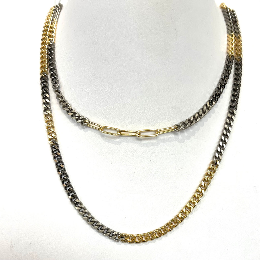 Tri-Color Double Curb Chain Necklace
