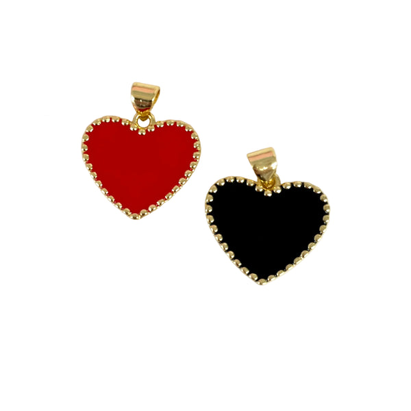 Enamel Heart Charm with Beaded Details