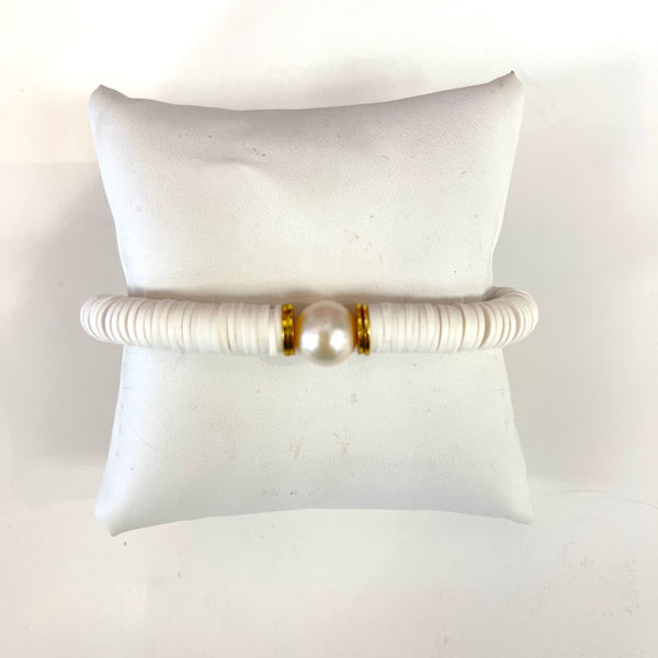 Vinyl and Pearl Stretchy Bracelet