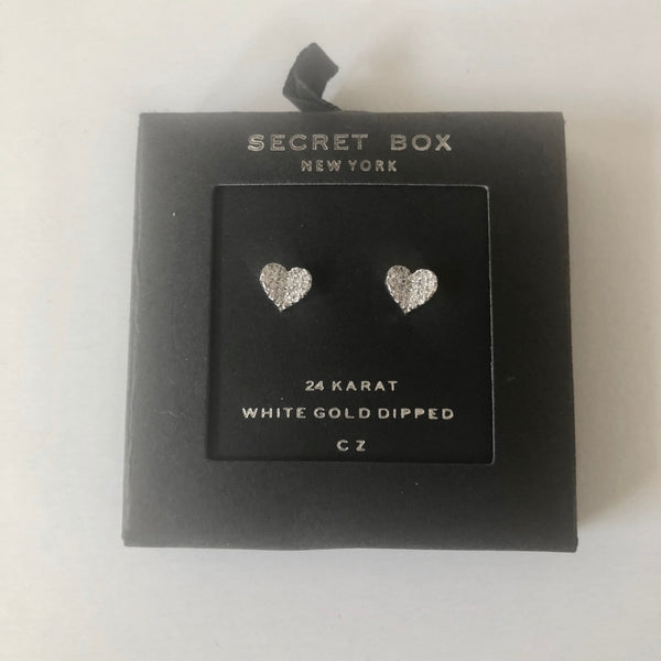 Secret Box Pave Heart Post Earrings